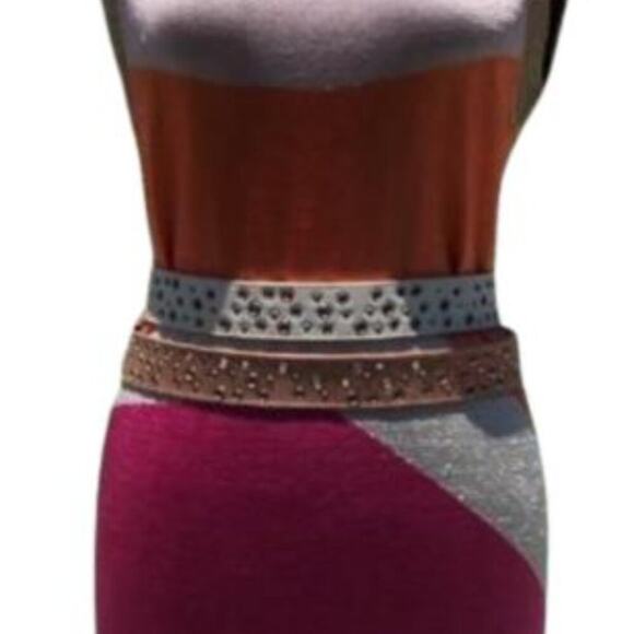 Cache Pink Orange Gold Metallic Knit Wave Tunic Top Stretch Dress New $98 NWT - Picture 10 of 11